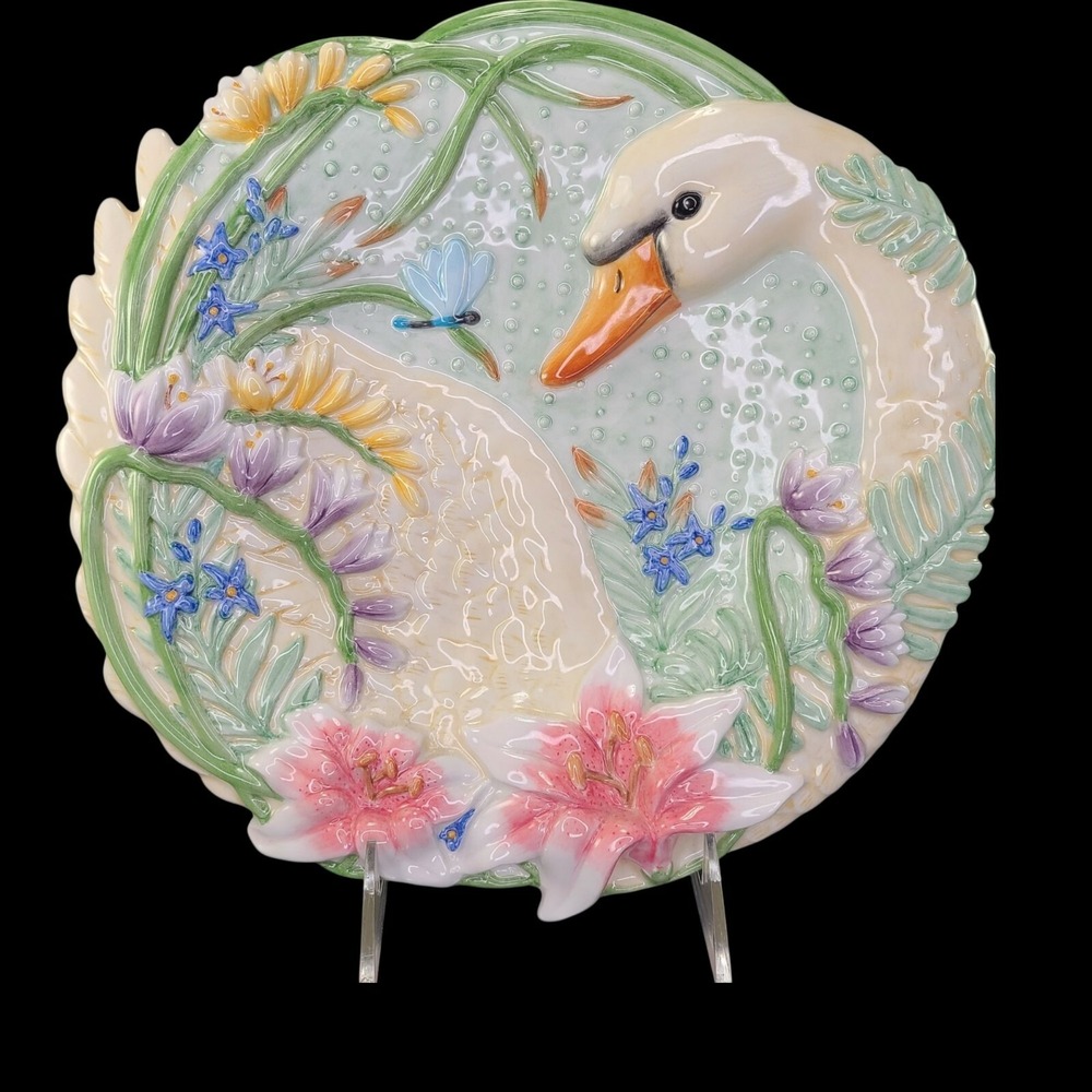 Fitz and Floyd Swan Lilies Floral Embossed Canape Serving Plate Wall Decor READ